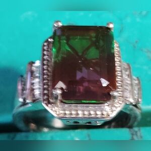 AMETRINE, & ZIRCON STERLING GEMSTONE RING. SECURE UNDERCARRIAGE. AAA QUALITY. 10